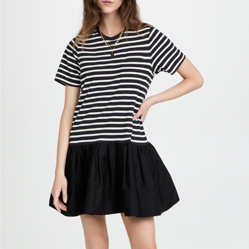 NWOT Tanya Taylor Katlyn dress in black stripes size S